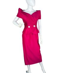 Watters and Watters Vintage 90s Size 4 Midi Skirt Suit Hot Pink